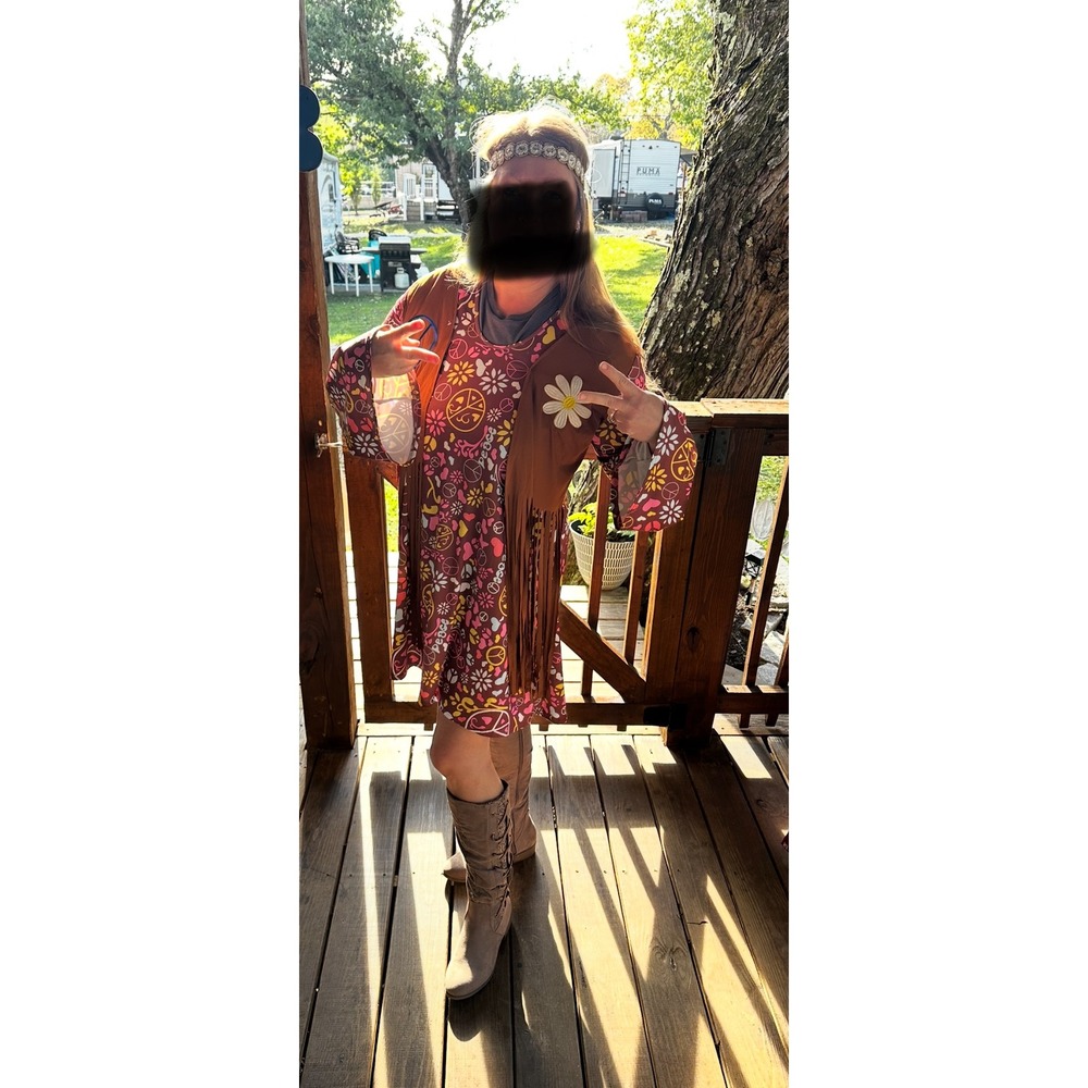 Hippie Costume‎ Dress Peace Sign Headband Earrings Plus Size 20/22 XXL Halloween - Picture 11 of 11